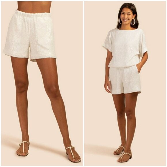 💕TRINA TURK💕 Idol Shorts ~ All That Glitters Sequin White XL NWT - Picture 1 of 12